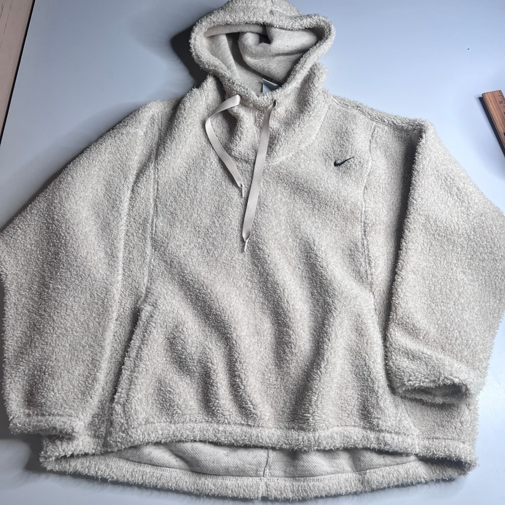 Nike Therma-FIT Sherpa Fleece Hoodie Womens‎ Large Cream DD6470-206 Pullover